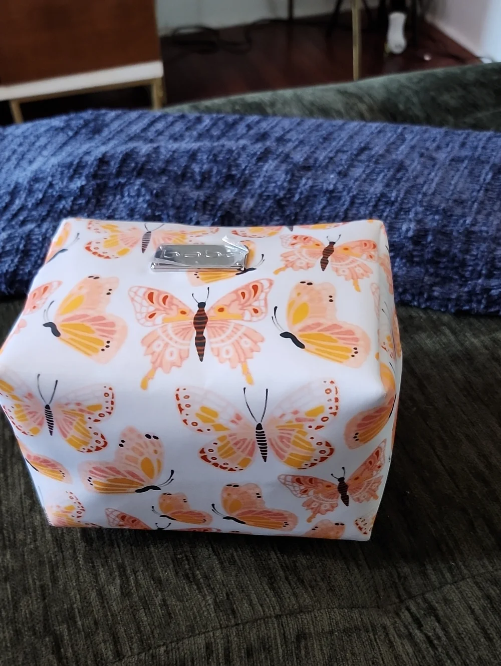 bebe Cosmetic Bag Butterfly Pattern  - Pink & Orange New W/2 Travel Bottles.